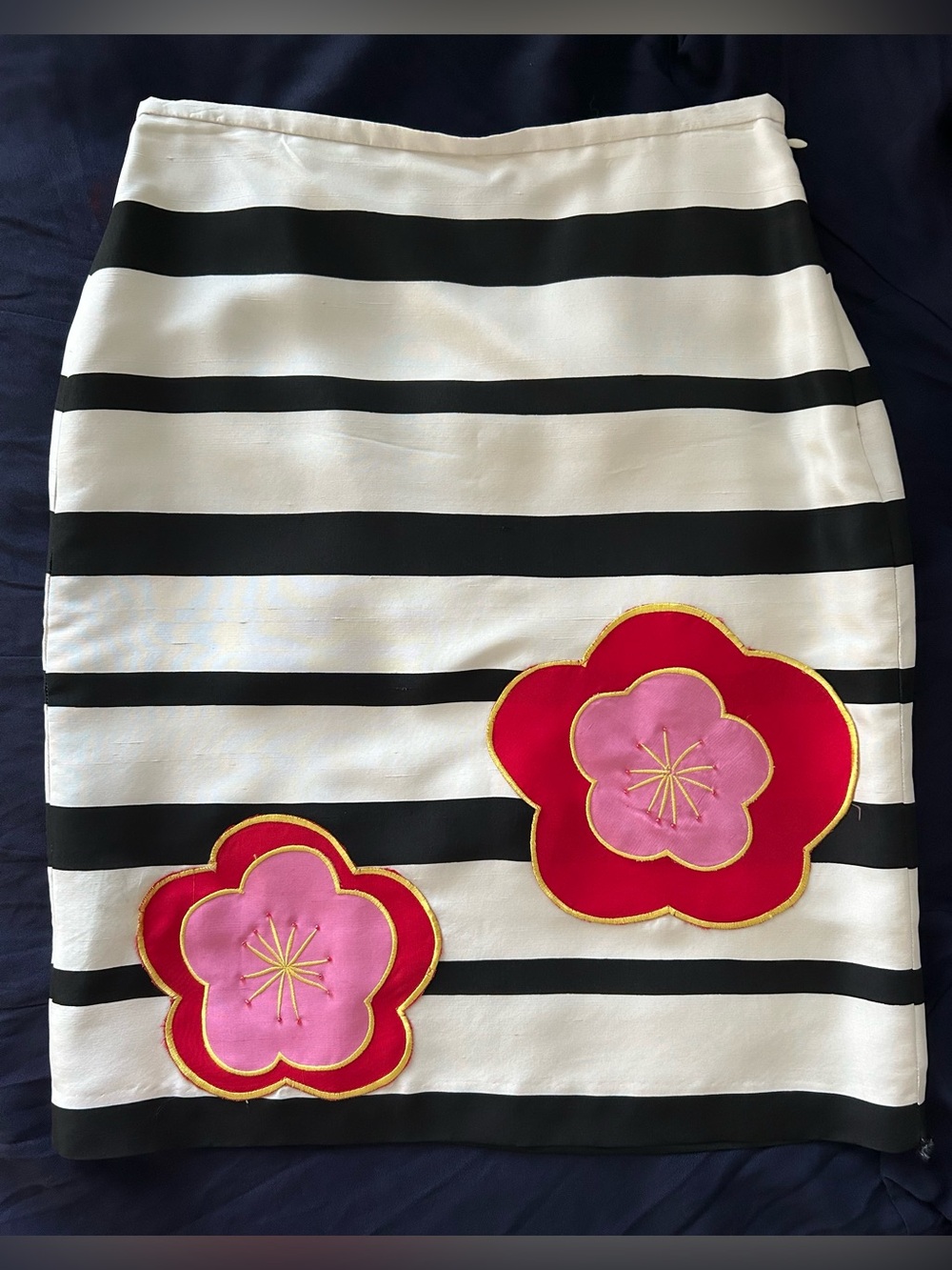 Studio G Silk Pencil Skirt with Pink & Red Floral Appliqués